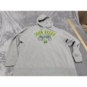 John Deere Sweater Mens Large L Long Sleeve Hoodie Spell Out Pullover Knit Gray
